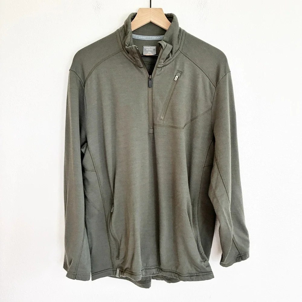 Icebreaker 1/4 Zip Pullover Mens XL Green Merino Wool Long Sleeve Sweatshirt